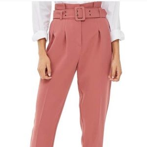 Topshop Dusty Rose Paperbag Belted Cropped Pants